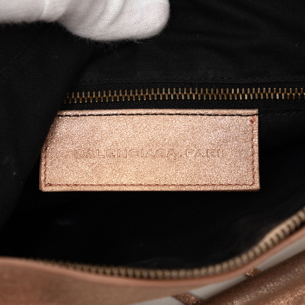 Pre-Loved Balenciaga Metallic Craquele Suede Motocross Classic First Satchel - Picture 6 of 10